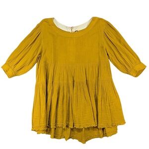 Free People Tunic Womens S Gold Lagenlook Cottagecore Babydoll Peasant Boho Chic